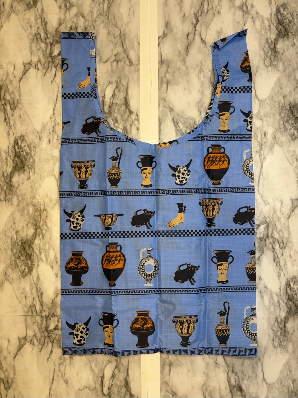 BAGGU Sky Blue lightweight - Ancient Greek Vessels Print Foldable standard Tote - Picture 4 of 6